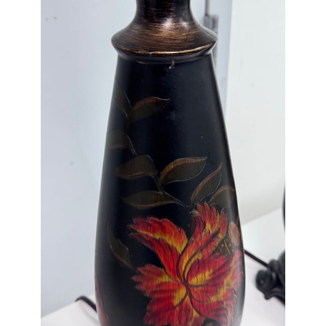 Circa 1990's Chinoiserie Hand Painted Floral Table Lamps, Pair For Sale In San Francisco - Image 6 of 12
