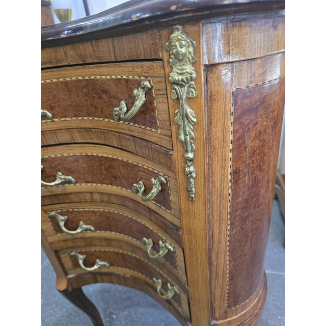 Louis XV Style Bombé Commode with Half-Moon Marquetry Top, 1960s For Sale - Image 3 of 11