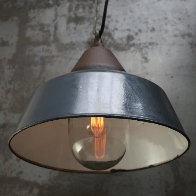 Industrial Vintage Industrial Blue Enamel and Cast Iron Pendant Lamp For Sale - Image 3 of 8