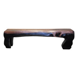 71" Long Two-Tone Hand Carved Modern Sculptural Bench in Ebony & Brown For Sale