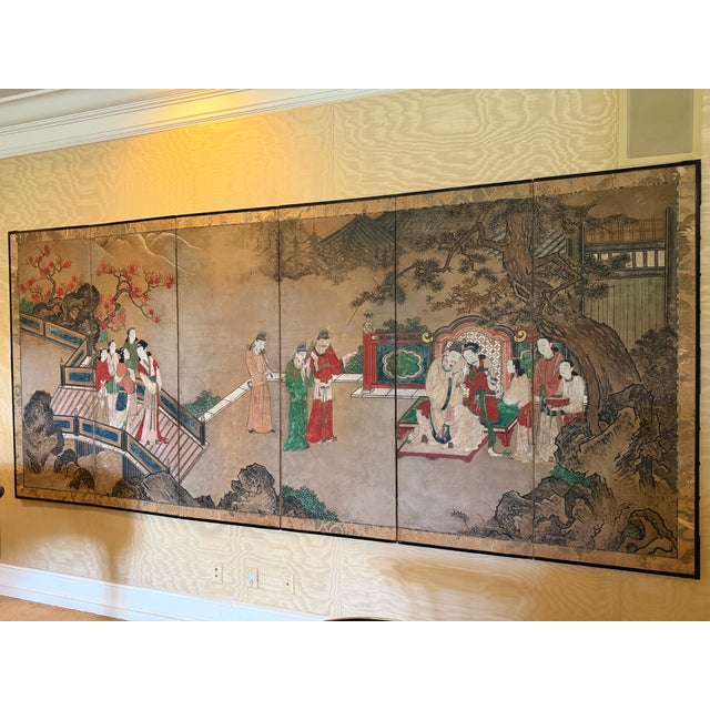 18th Century Antique Kano School Edo Period 6 Panel Chinoiserie Screen For Sale - Image 5 of 5
