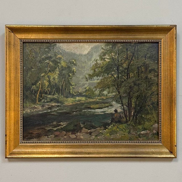 Wood Framed Oil Painting on Panel by Laurent Souky (1914–2005), 'Au Bord Du Lesse' For Sale - Image 7 of 18