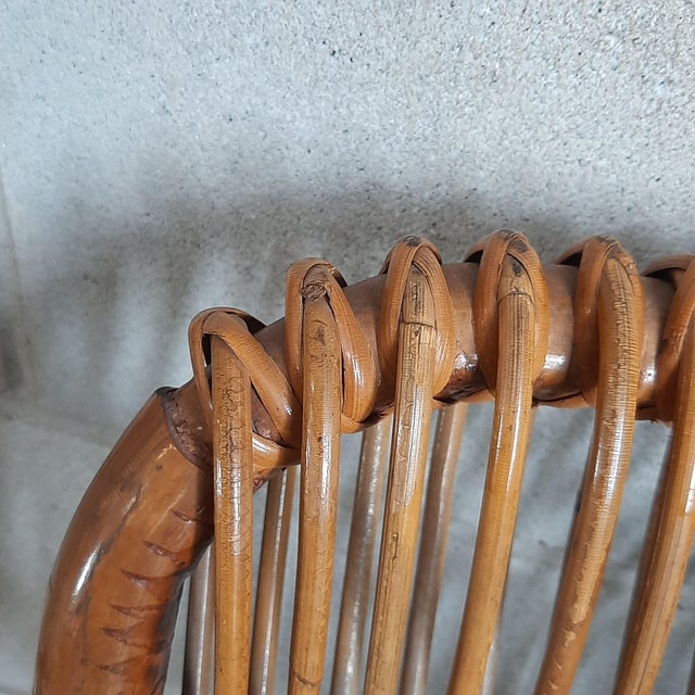 Vintage Italian Rattan and Curved Bamboo Armchair, 1960 For Sale - Image 10 of 14