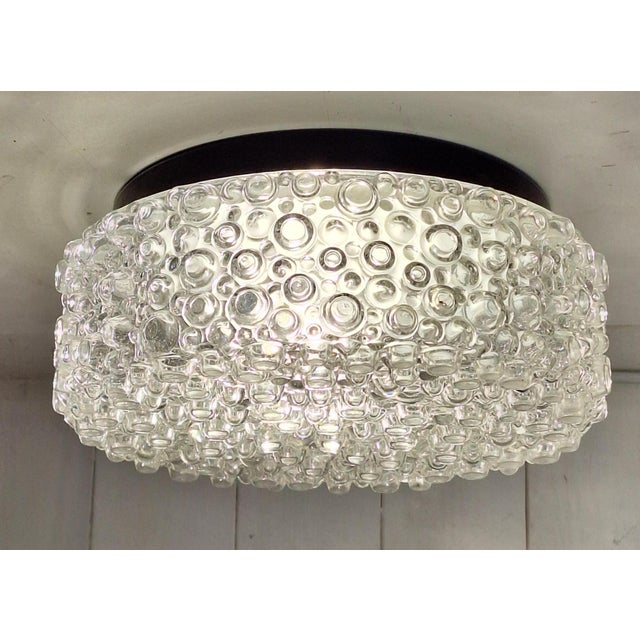 1980s Vintage Ceiling Lamp with Black Metal Mounting and Clear Relief Glass Shade, 1980s For Sale - Image 5 of 7