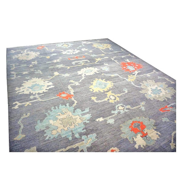 Textile 21st Century Turkish Oushak 12X16 Grey, Ivory, Orange & Slate Blue Handmade Area Rug #1144179 For Sale - Image 7 of 13