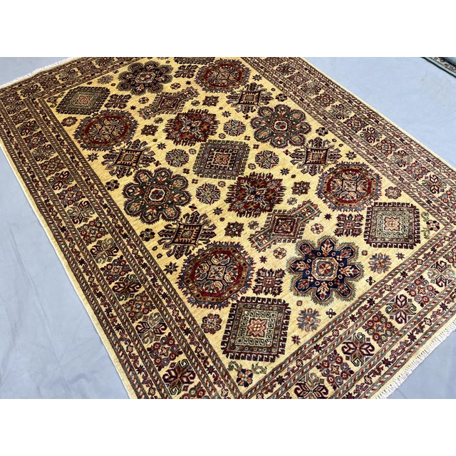 2000 - 2009 Cream Kazak Tribal Wool Rug With Medallions, 5'4" X 7'4" For Sale - Image 5 of 14