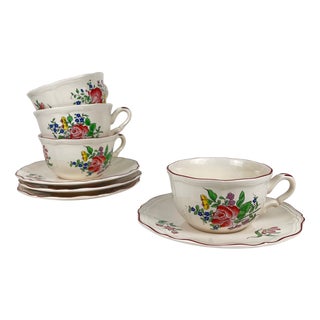 Large Réverbère Cups with Saucers from KG Lunéville, 1980s, Set of 4 For Sale