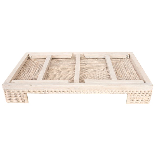 Coastal Artifacts Rattan Breakfast Tray Table in White Wash with Glass For Sale - Image 3 of 4