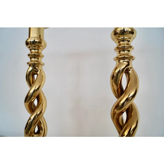 Brass Vintage Hollywood Regency Solid Brass Spiral Candle Holders - a Pair For Sale - Image 8 of 12