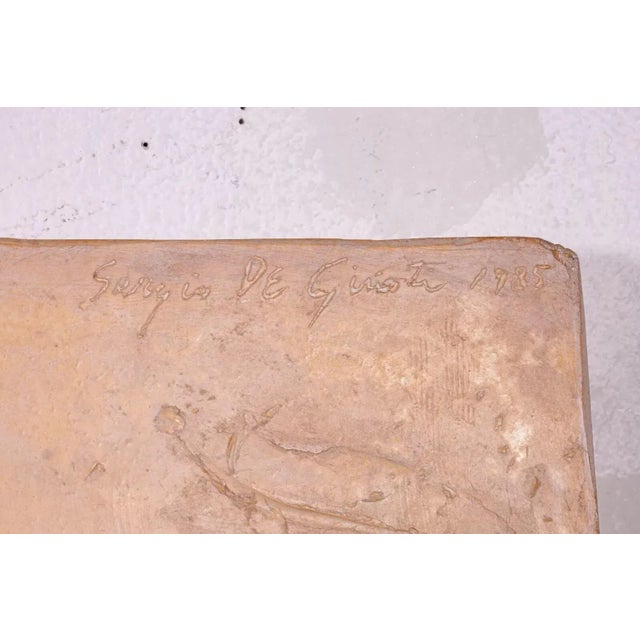 Beige Sergio de Giusti Signed Bas Relief Figurative Religious Ceramic Sculpture 1985 For Sale - Image 8 of 9