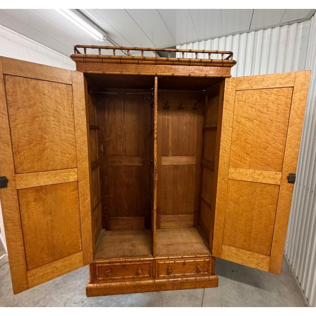 Wood Early 20th Century French Belle Époque Faux Bamboo Bird's-Eye Maple Armoire For Sale - Image 7 of 14