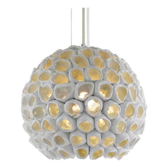 Reef by Oggettiv Ceramic Round Suspension Light, White, Medium For Sale
