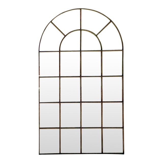 Vintage Boho Monumental Patinated Arched Mirror For Sale