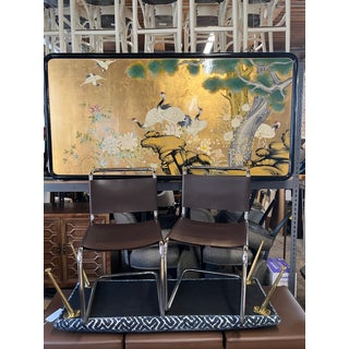 Two Spoleto Chairs and One Piece of Art (Painted Cranes With Gilding on a Wood Panel) For Sale