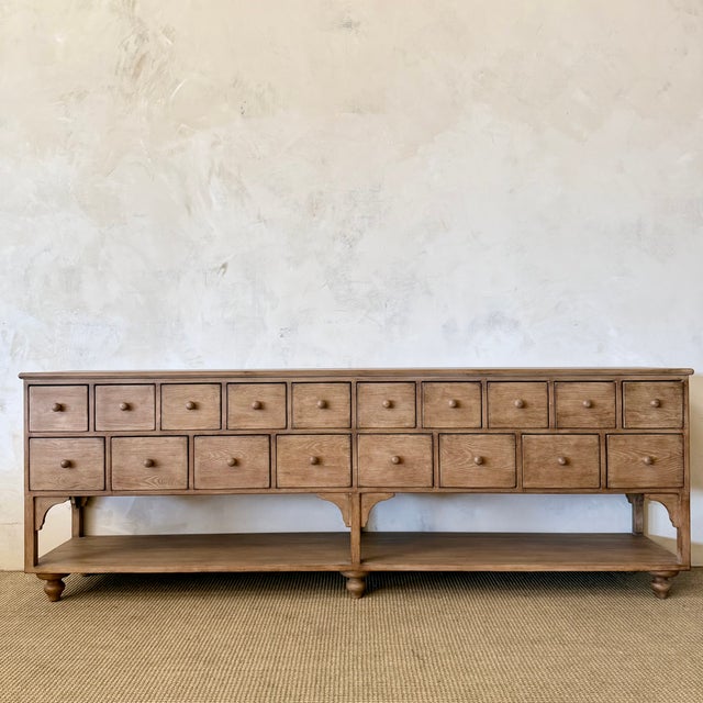 Lucy Reclaimed Elm Wood Console With 18 Drawers in Natural Finish For Sale - Image 4 of 16