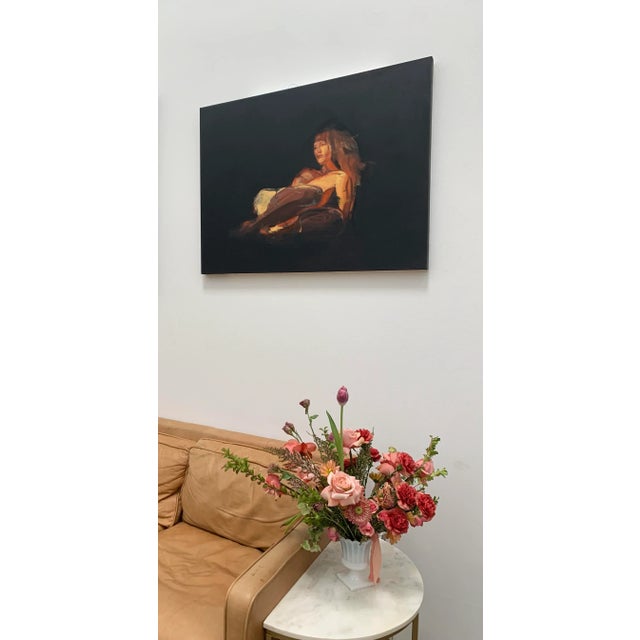 Original oil painting of a figure glowing touched by sunlight. This original painting has expressive paint strokes and a...