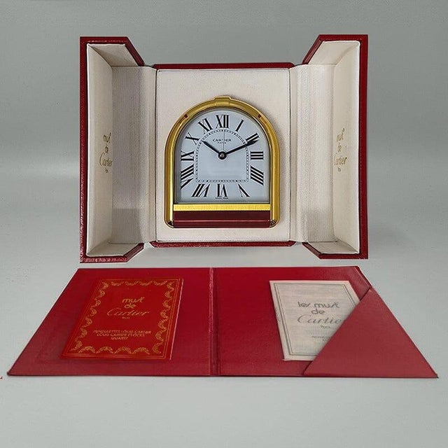Romane 18k Gold Plated Travel and Desk Alarm Clock by Cartier, 1980s For Sale - Image 11 of 13