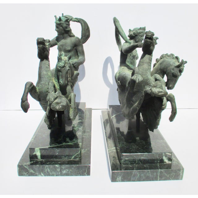 Grand Tour Bronzes. Neptune and Salacia Driving Chariots pulled by Hippogriffs. A pair of architectural details or...