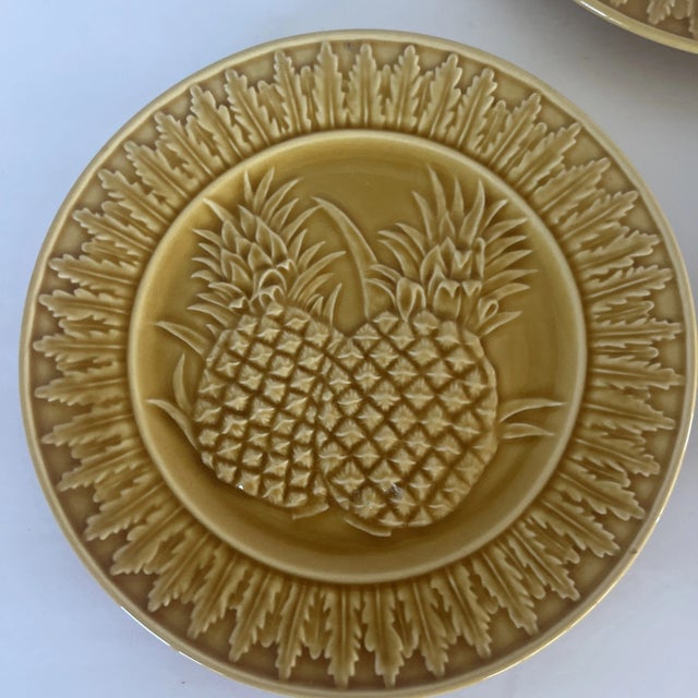 Add a vibrant touch of Portuguese charm to your table with this **set of 3 Vintage Bordallo Pinheiro Yellow Pineapple...