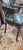 Fine antique forest green leather French arm chair. Features original green leather upholstery brass tacks and a French...