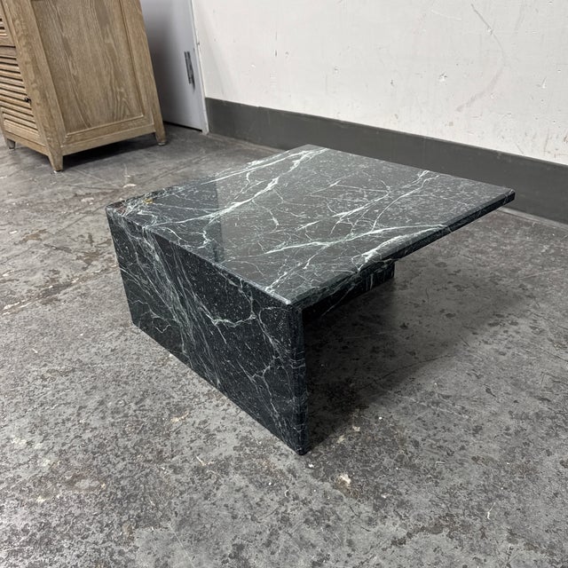 Italian Italian Marble Waterfall Edge Square Side Table For Sale - Image 3 of 12