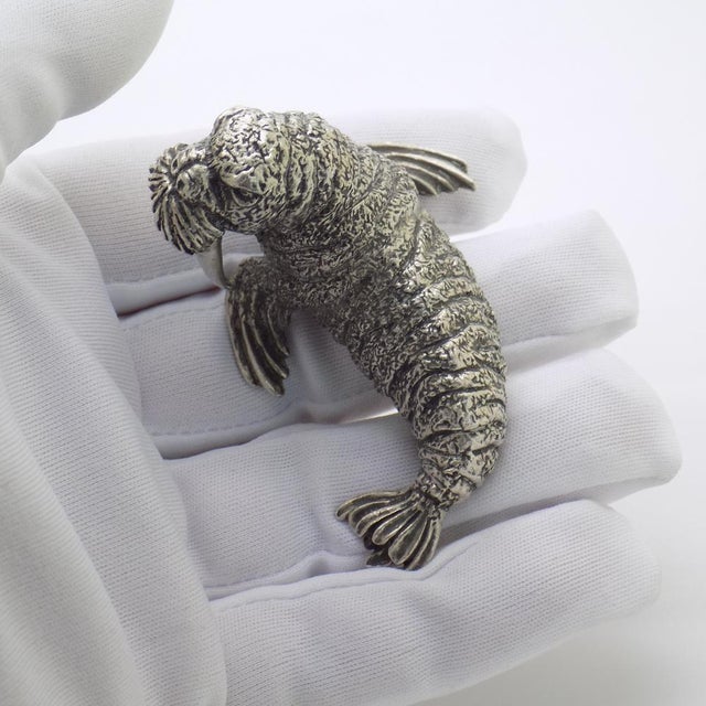 Large Vintage Italian Handmade Silver Walrus Figurine by Mario Cerreti, Tuscany, 1950s For Sale - Image 14 of 15