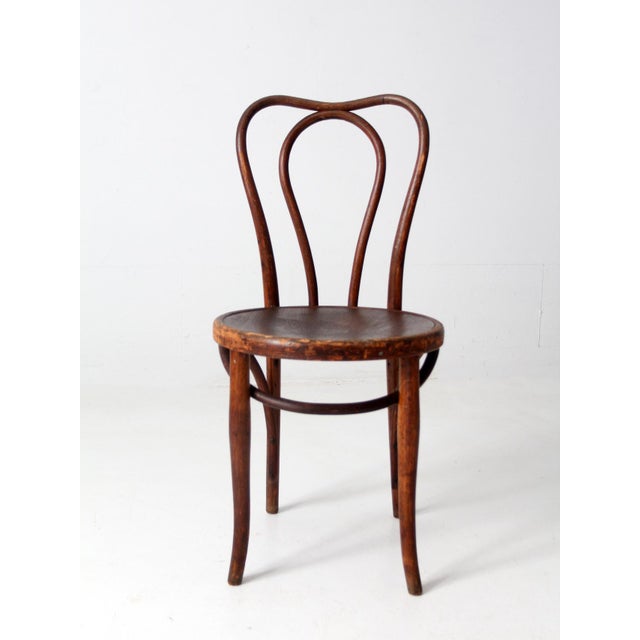 French Country Antique Thonet Austria Bentwood Chair With Embossed Wood Seat For Sale - Image 3 of 15