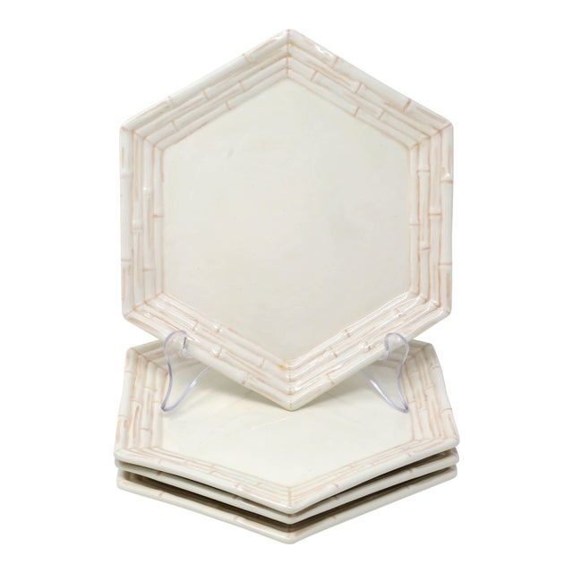 Vintage Hexagonal Bamboo Design Salad Plates - Set of 4 For Sale