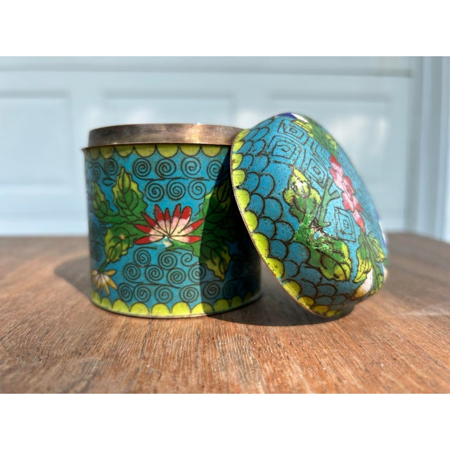 Vintage Cloisonné Enameled Copper Jar With Lid For Sale - Image 4 of 8