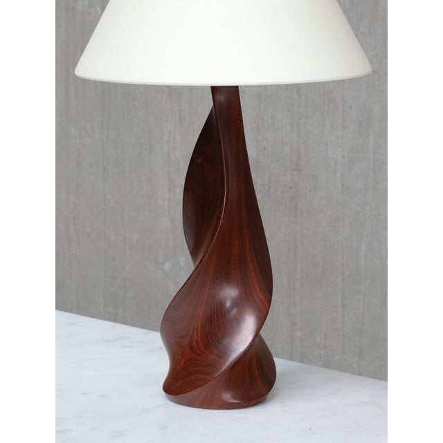 Sculptural Table Lamps in Mahogany by Claude Chauvy, France, 1950s, Set of 2 For Sale - Image 6 of 17
