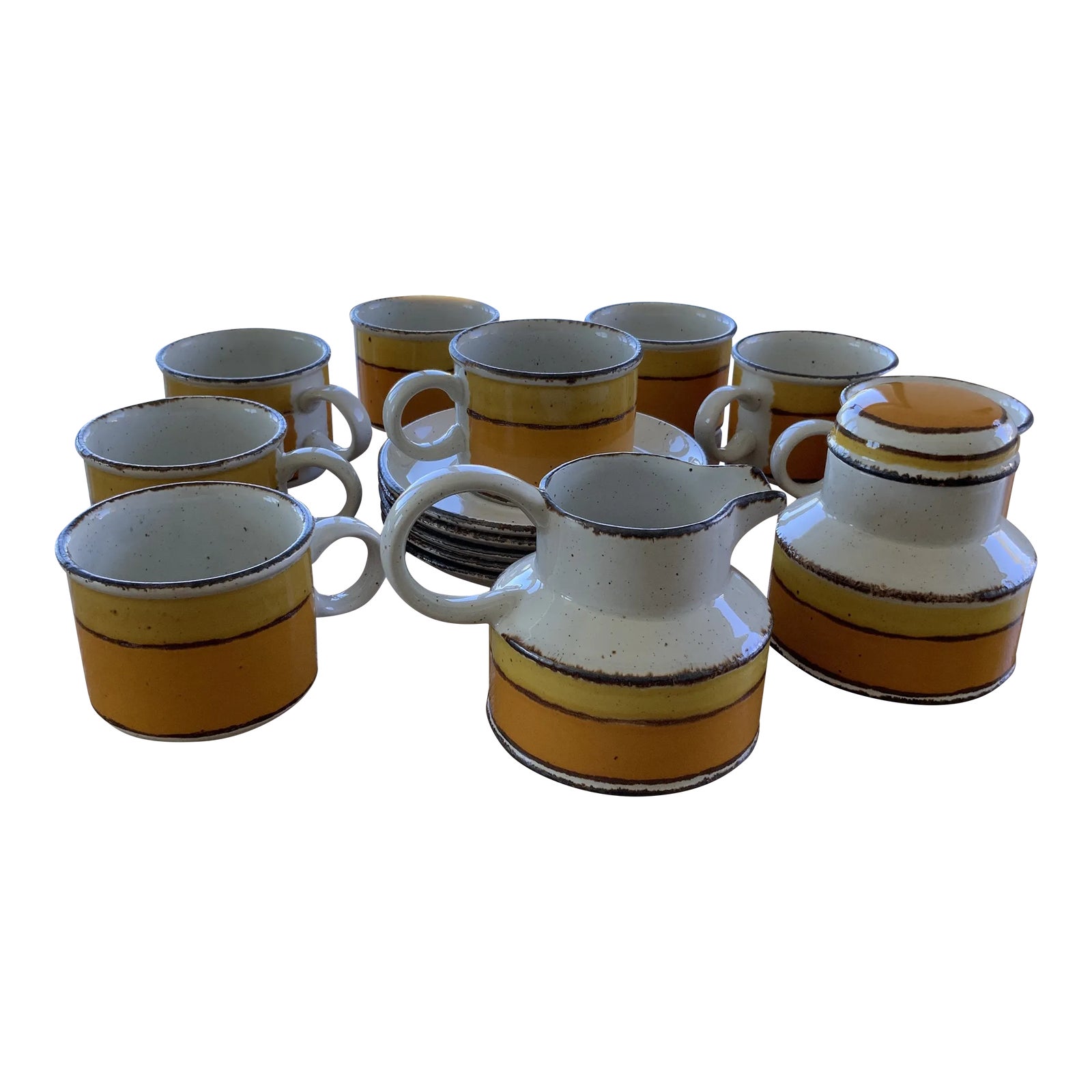 1970s Stonehenge Midwinter Sun Pattern Coffee Set, Made in England