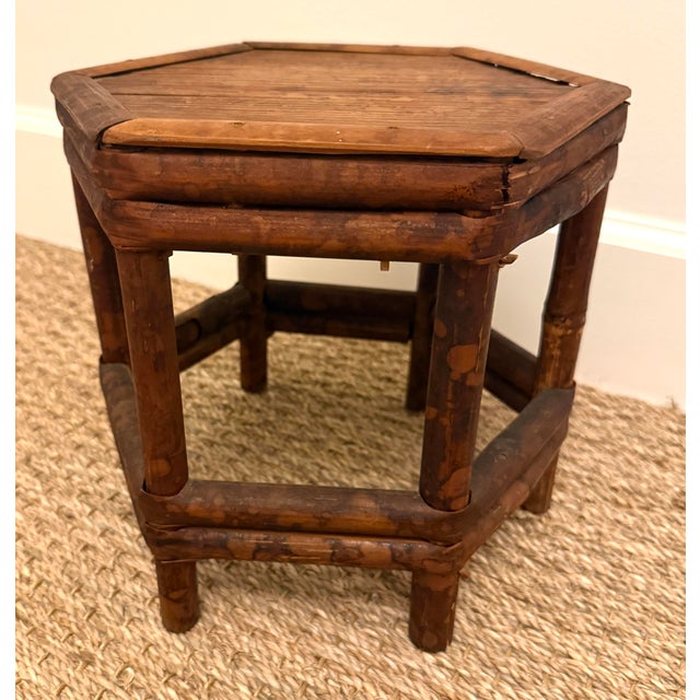Chinoiserie Vintage Tortoise Rattan Plant Stand For Sale - Image 3 of 9
