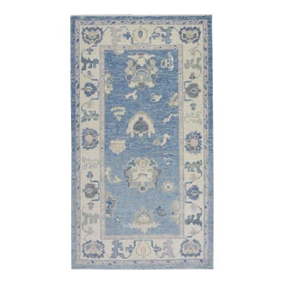 Blue Handwoven Turkish Oushak Rug 3' X 5'3" For Sale