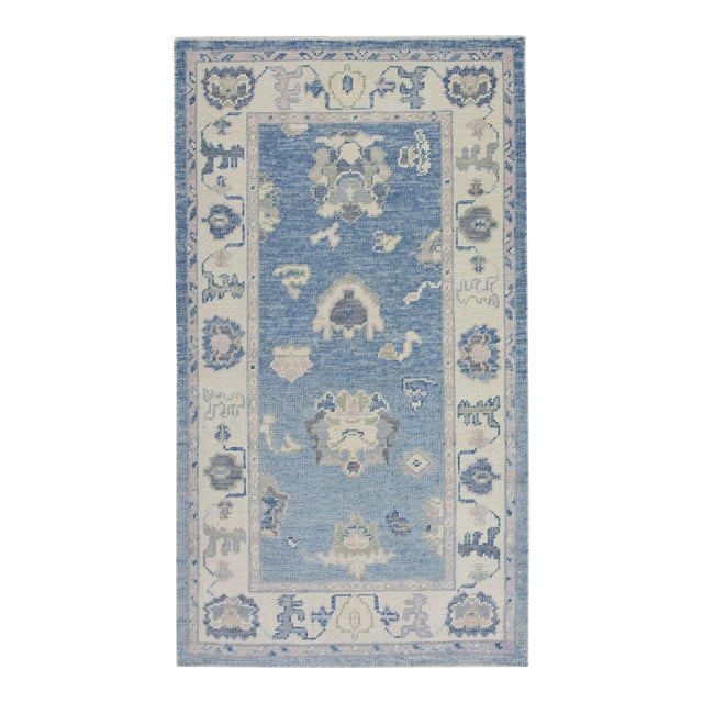 Blue Handwoven Turkish Oushak Rug 3' X 5'3" For Sale