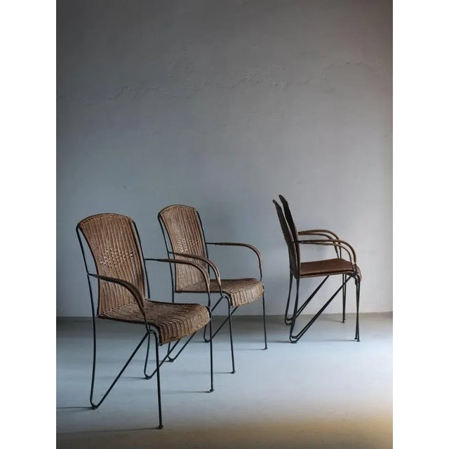 1960s Wicker Iron Chairs by Frederic Weinberg, 1960s, Set of 4 For Sale - Image 5 of 10