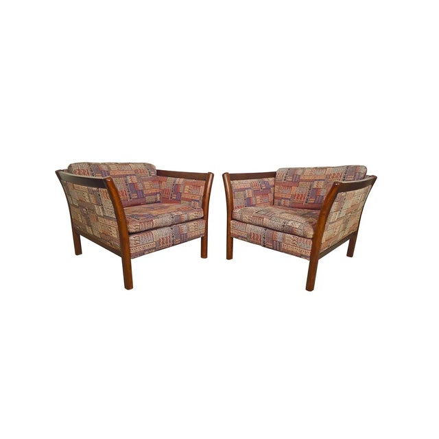 Wood Pair of Vintage Sculpted Armchairs With Funky Fabric For Sale - Image 7 of 7