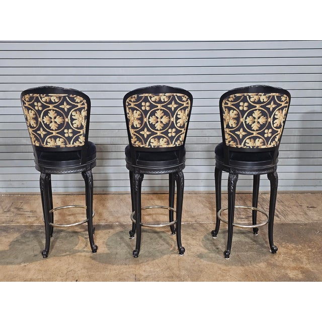 Set of 3 Casa Stradivari Ebonized Designer Swivel Counter Stools Bar Stools For Sale - Image 12 of 12