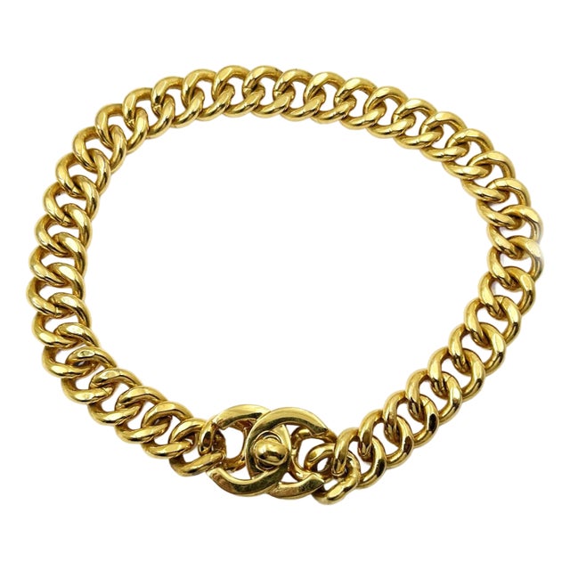 Chanel Super Rare Vintage Gold Plated CC Turnlock Large Chain Choker Necklace For Sale