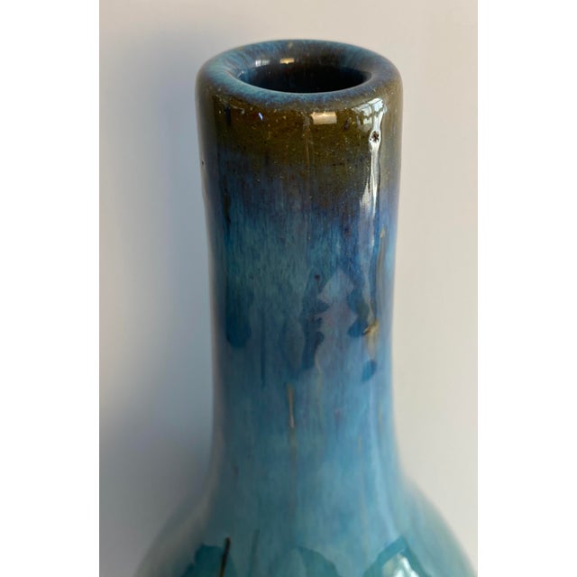 Large Mid-Century Modern Blue Glazed Studio Pottery Stem Vase For Sale - Image 4 of 5