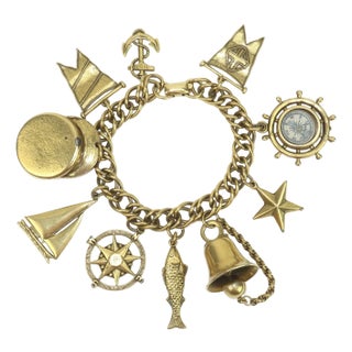 Coro Nautical Themed Gold Tone Charm Bracelet For Sale
