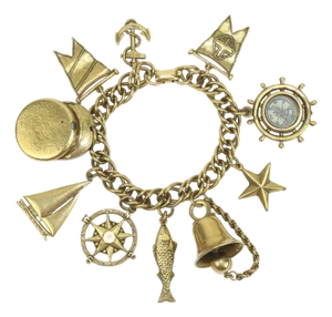Coro Nautical Themed Gold Tone Charm Bracelet