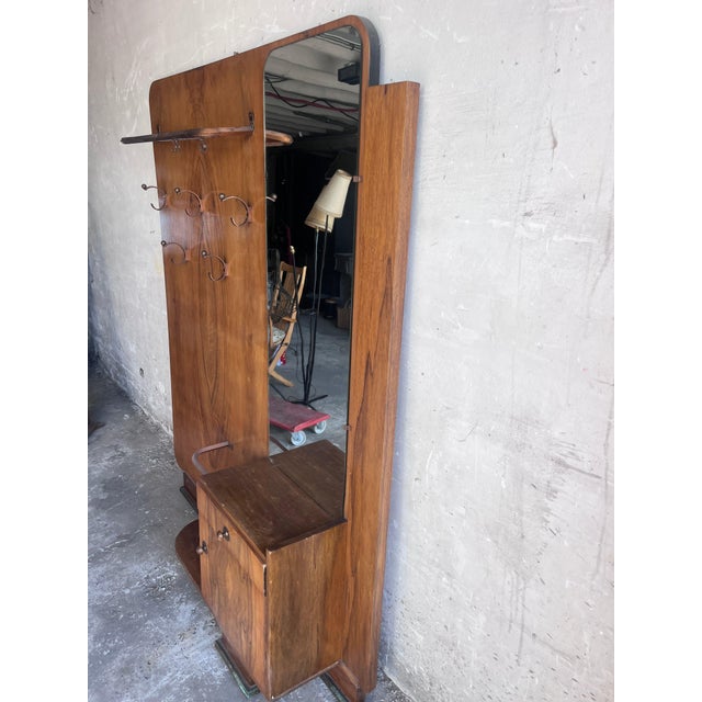 Art Deco Walnut Hallway Coat Rack with Mirror, 1930s For Sale - Image 6 of 9