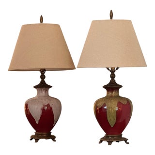 Pair of 1950s Sang De Boeuf Glazed Table Lamps For Sale