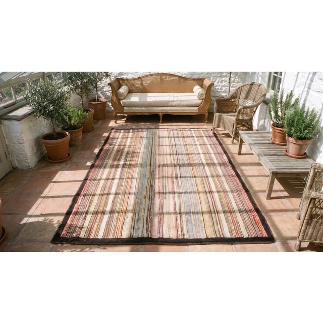 Red 1890s Multicolor Stripe Minimalist Antique American Hooked Rug 4'6" X 7'4" Handknotted Wool Carpet For Sale - Image 8 of 10