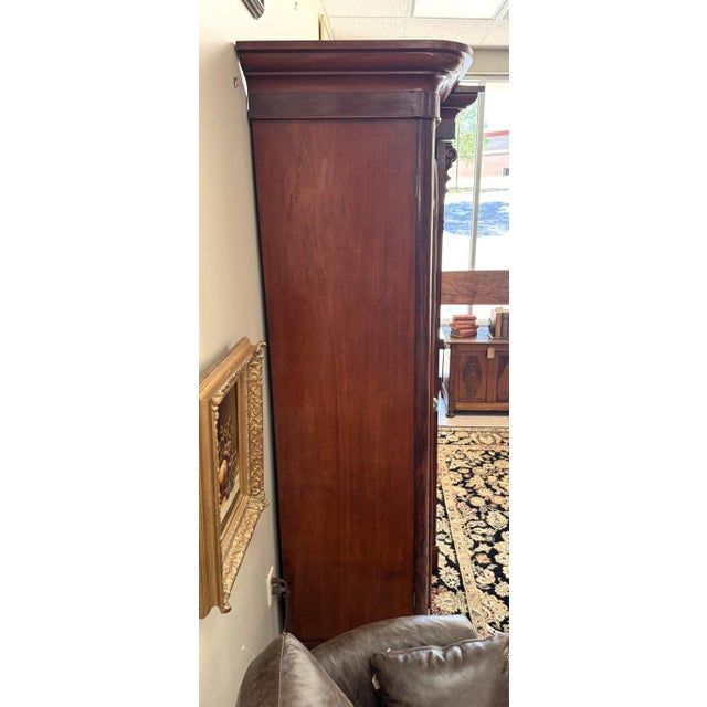 19th Century Flamed Mahogany Triple Wardrobe With Center Mirror & Fitted Interior For Sale - Image 12 of 18