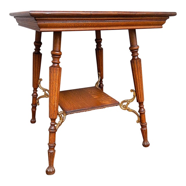 1920's Oak & Gilded Iron Parlor Table For Sale