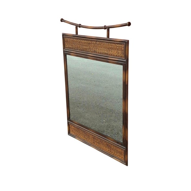 Asian 20th Century Pagoda Style Faux Rattan Metal and Wicker Wall Mirror For Sale - Image 3 of 8