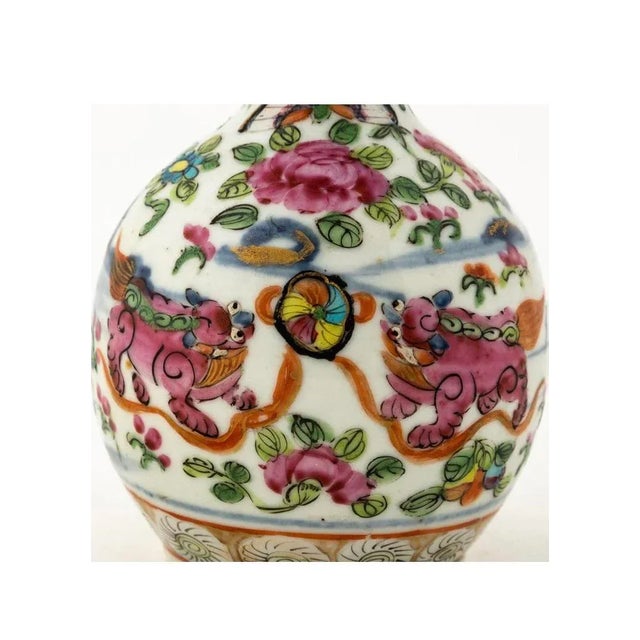 Chinese Small Famille Rose Medallion Porcelain Bottle Vase For Sale - Image 4 of 6