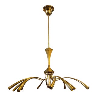 1950s Oscar Torlasco Attributed Mid-Century Modern Brass Italian Chandelier For Sale