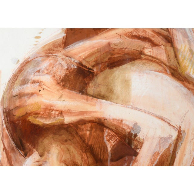 Lovers - Nude Couple in Bed - Figurative Composition in Acrylic on Paper by Byron Richard Rodarmel For Sale - Image 4 of 10